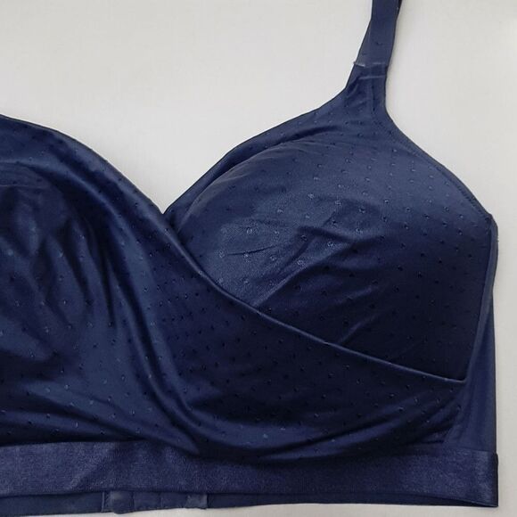 DEESSE Satin Lounge Bra Embroidered Dot Blue Sz 40 G - Picture 2 of 15